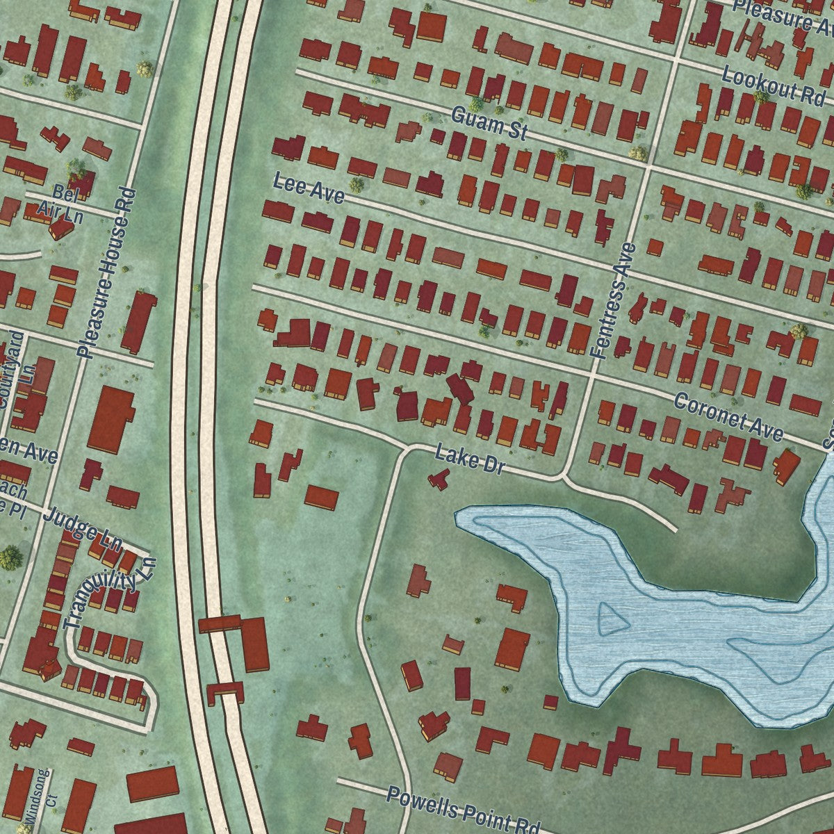 Close-up of the map of Chesapeake Beach, Virginia print showing street and building detail