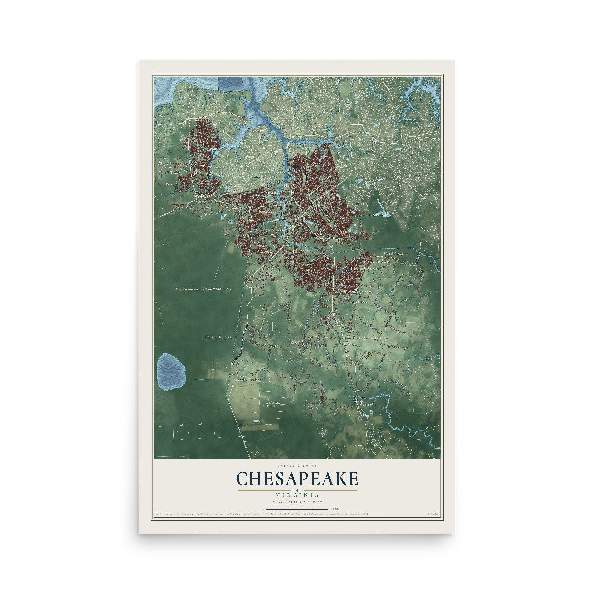 Map of Chesapeake, Virginia, 12 x 18 inch unframed archival matte print