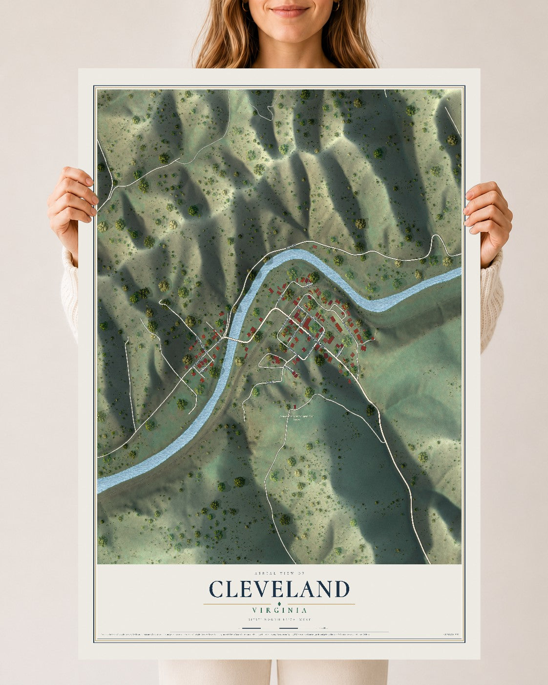 Map of Cleveland, Virginia, 24 x 36 inch unframed archival matte print