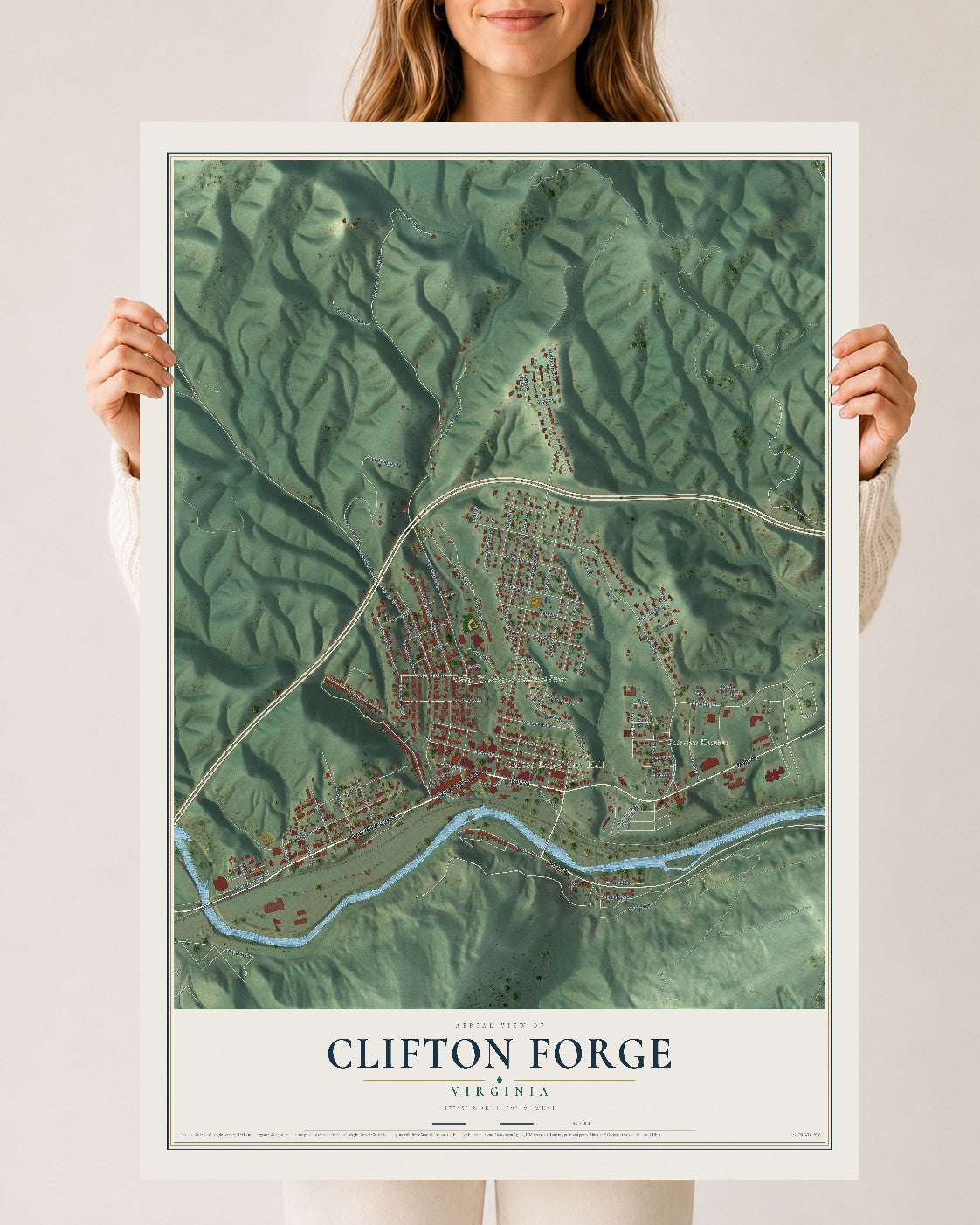 Map of Clifton Forge, Virginia, 24 x 36 inch unframed archival matte print