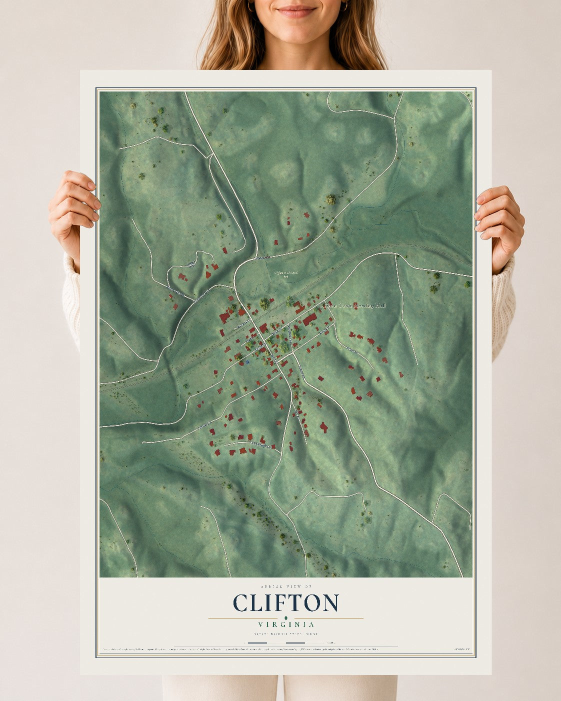 Map of Clifton, Virginia, 24 x 36 inch unframed archival matte print