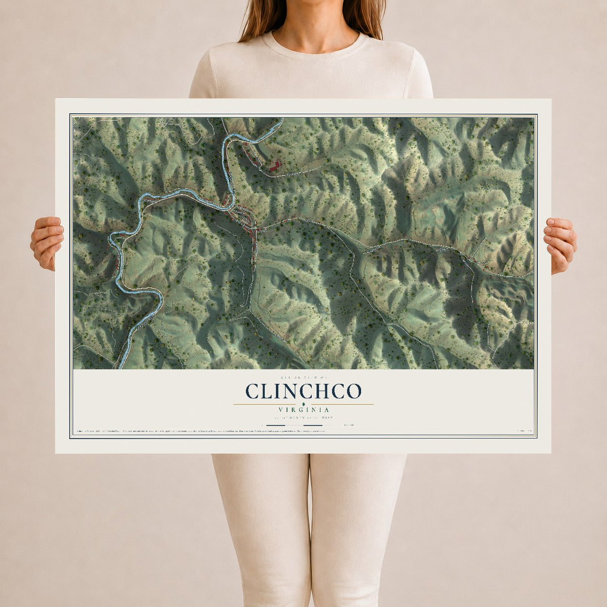 Map of Clinchco, Virginia, 24 x 36 inch unframed archival matte print