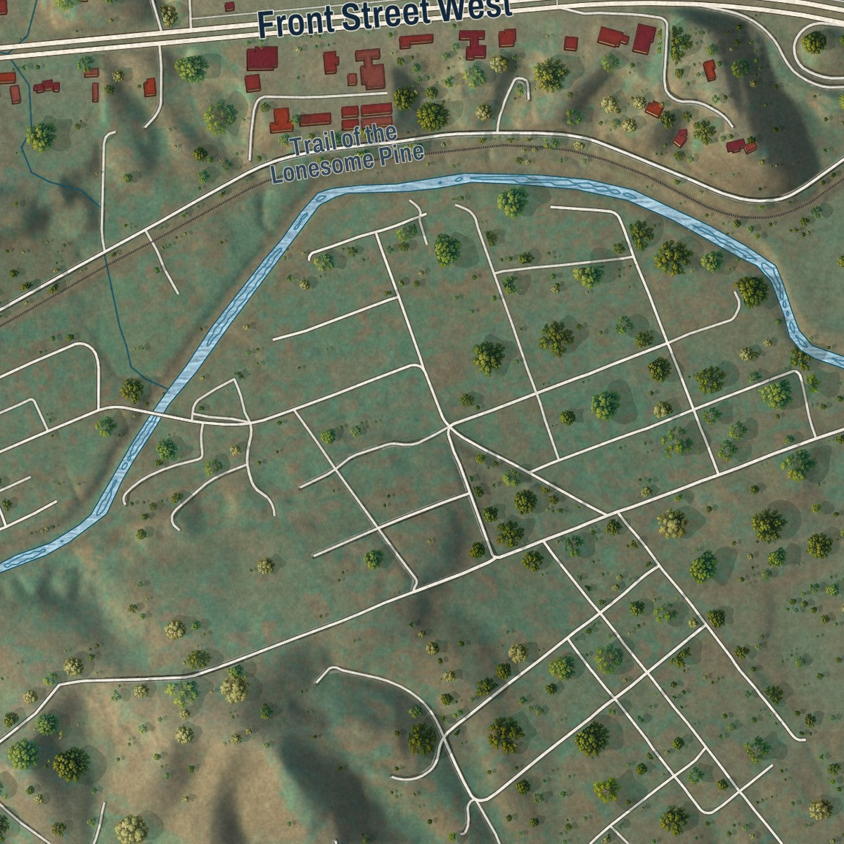 Second close-up of the map of Coeburn, Virginia print showing more streets and buildings