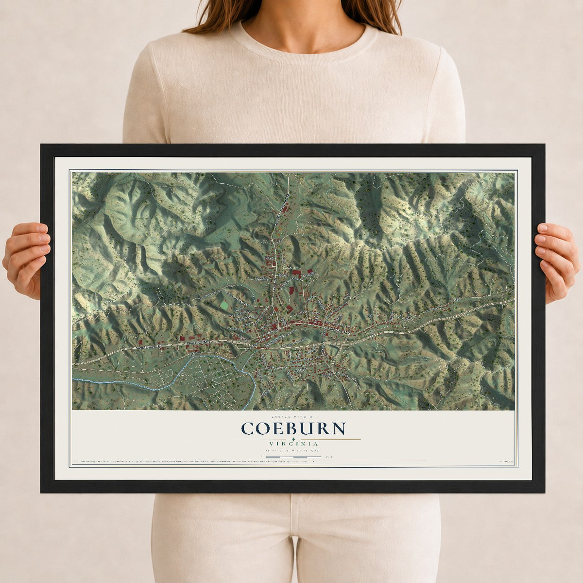 Map of Coeburn, Virginia, 12 x 18 inch print in a black wood frame