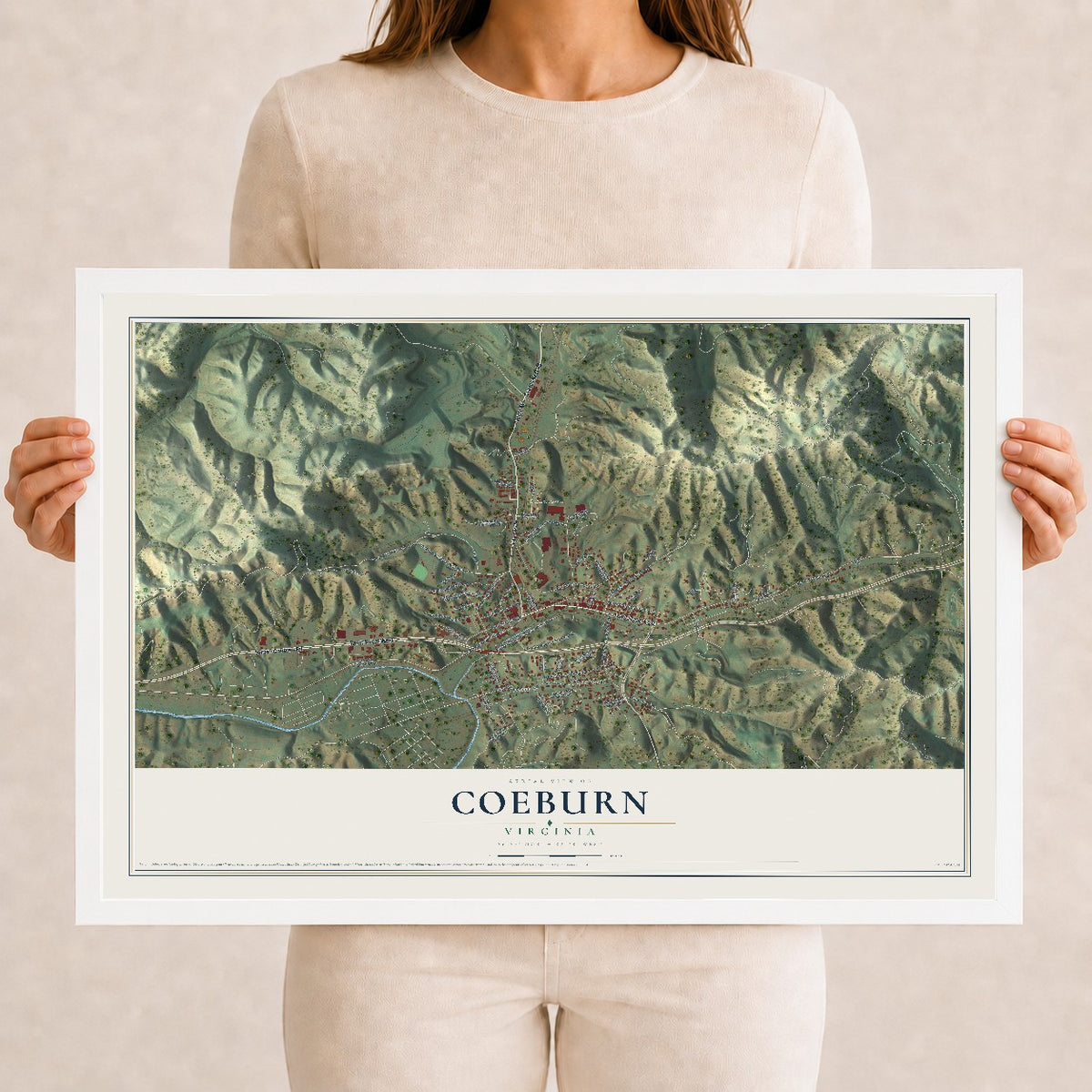 Map of Coeburn, Virginia, 12 x 18 inch print in a white wood frame