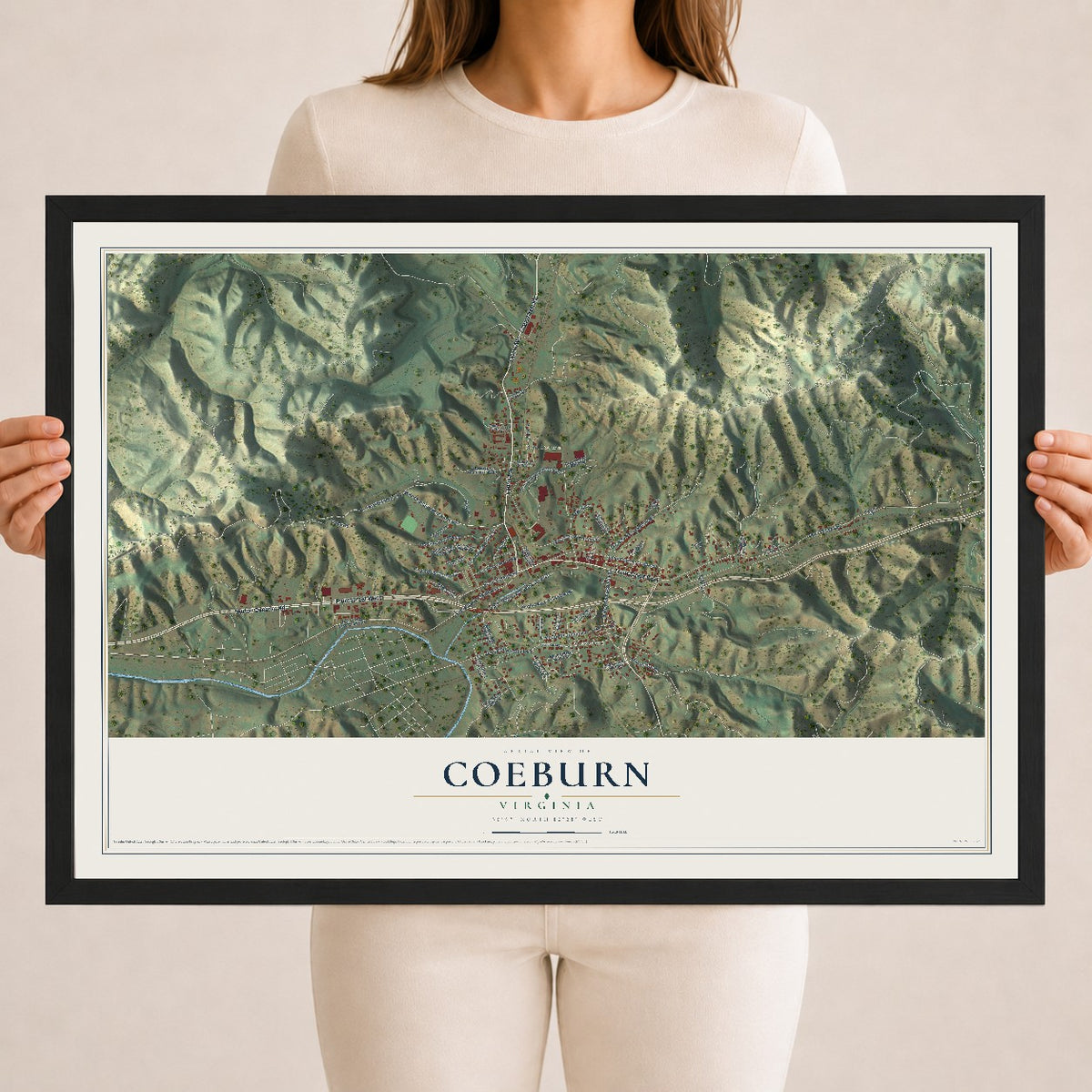 Map of Coeburn, Virginia, 18 x 24 inch print in a black wood frame