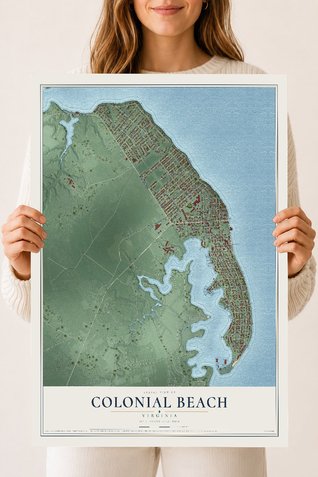 Map of Colonial Beach, Virginia, 18 x 24 inch unframed archival matte print