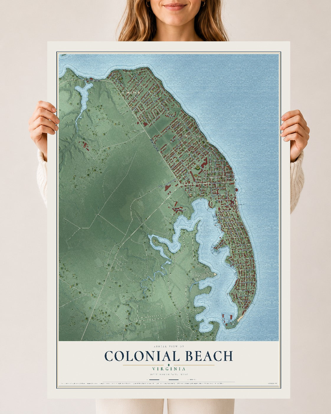 Map of Colonial Beach, Virginia, 24 x 36 inch unframed archival matte print