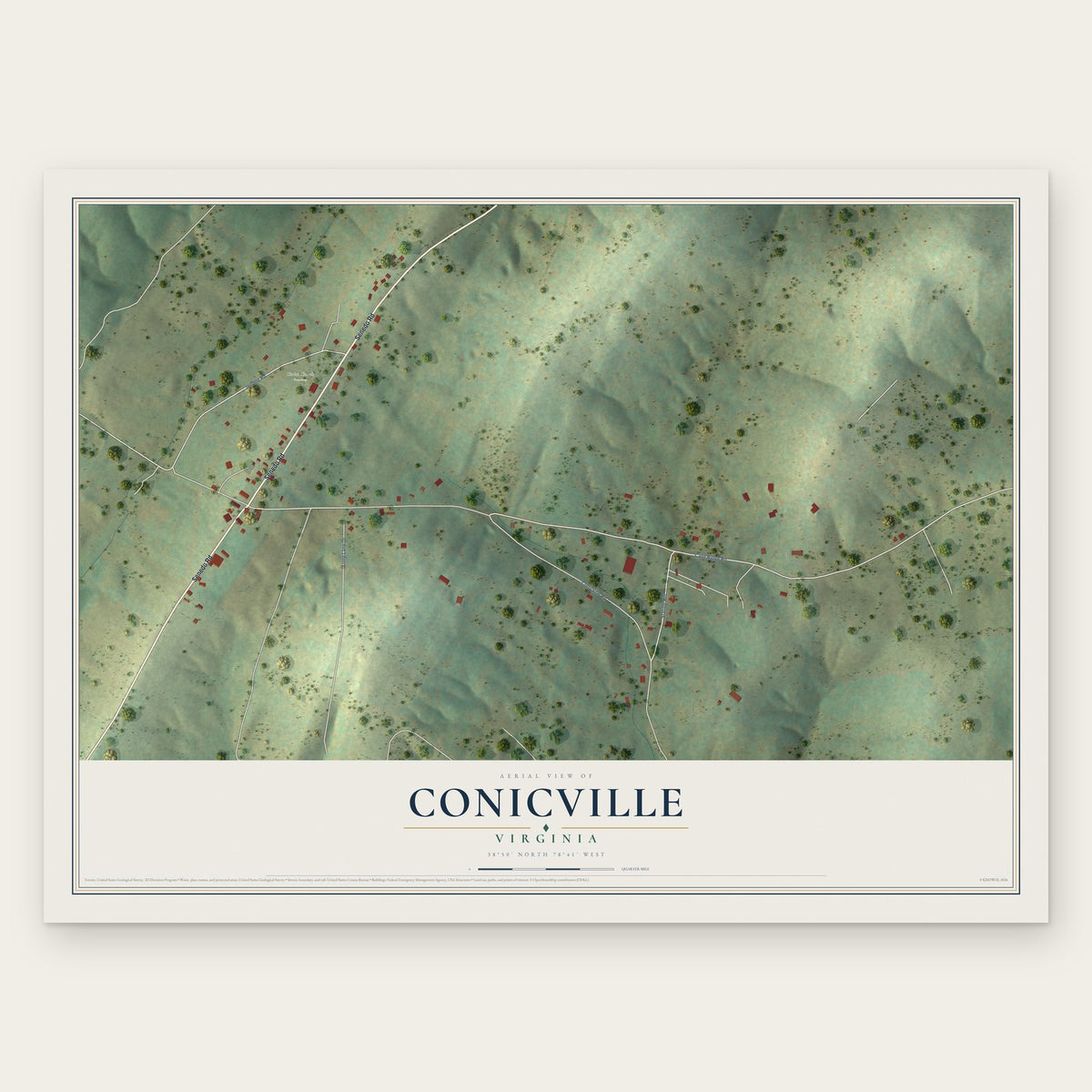 Conicville, Virginia map print, the full design