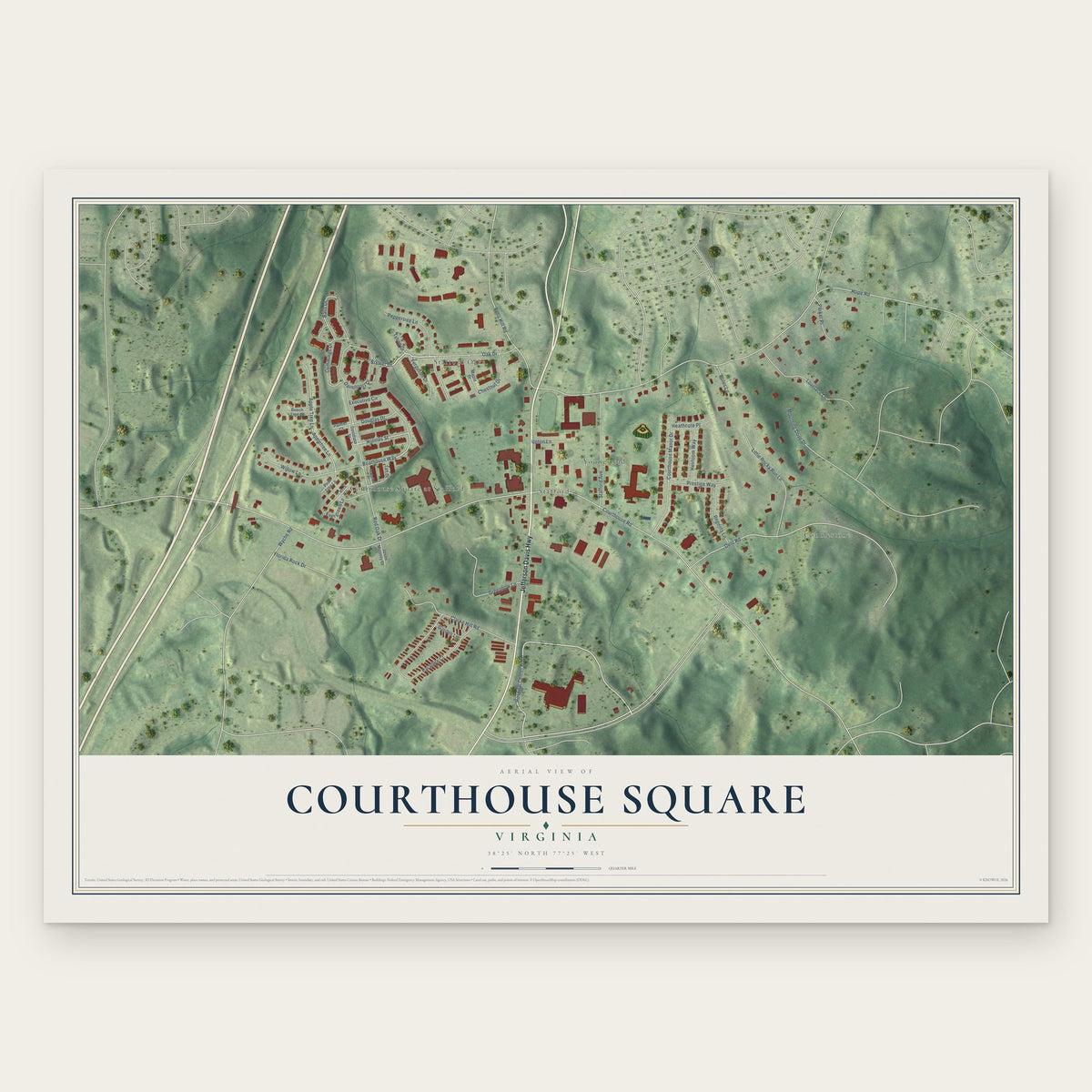 Courthouse Square, Virginia map print, the full design