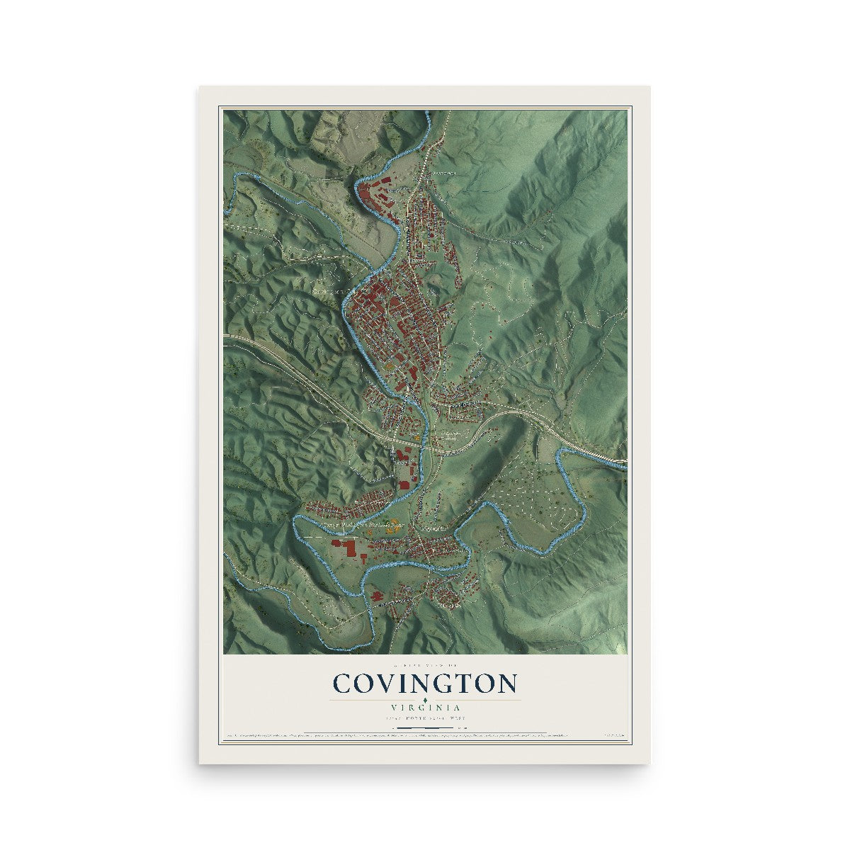 Map of Covington, Virginia, 12 x 18 inch unframed archival matte print