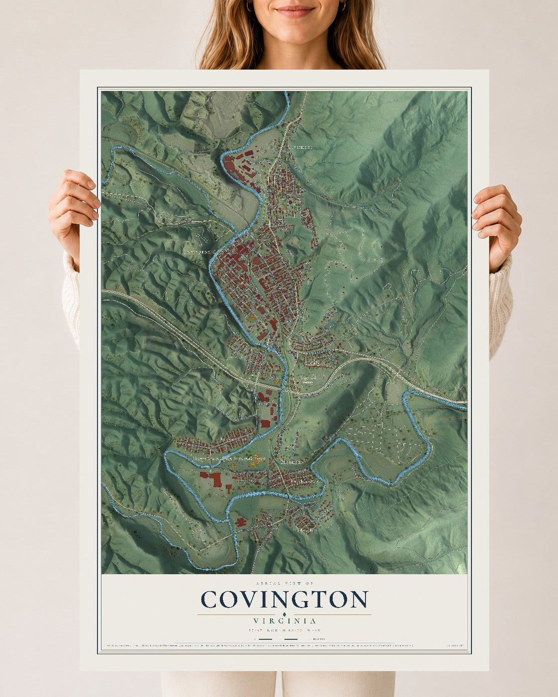 Map of Covington, Virginia, 24 x 36 inch unframed archival matte print