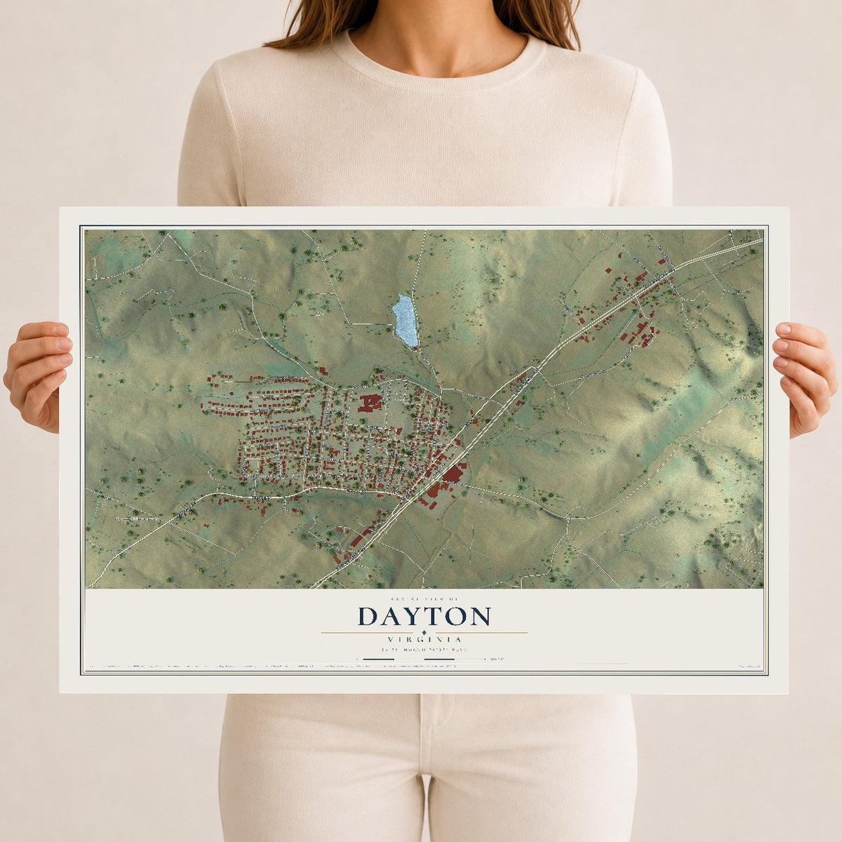 Map of Dayton, Virginia, 12 x 18 inch unframed archival matte print