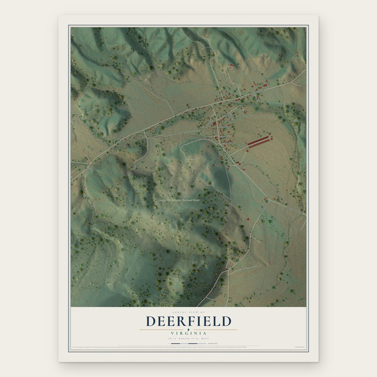 Deerfield, Virginia map print, the full design