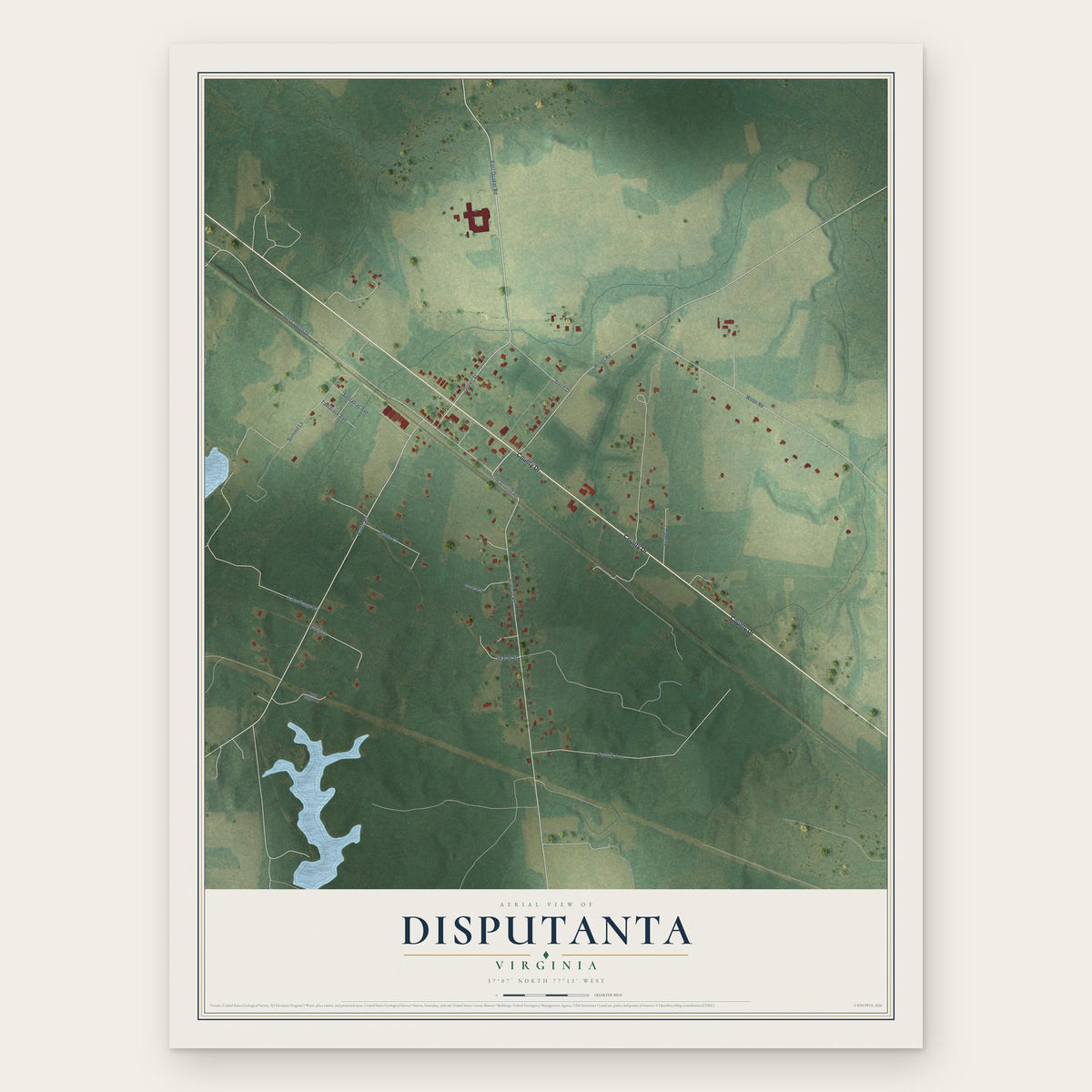 Disputanta, Virginia map print, the full design
