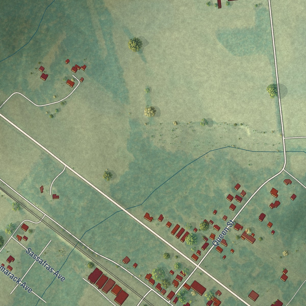 Close-up of the map of Disputanta, Virginia print showing street and building detail