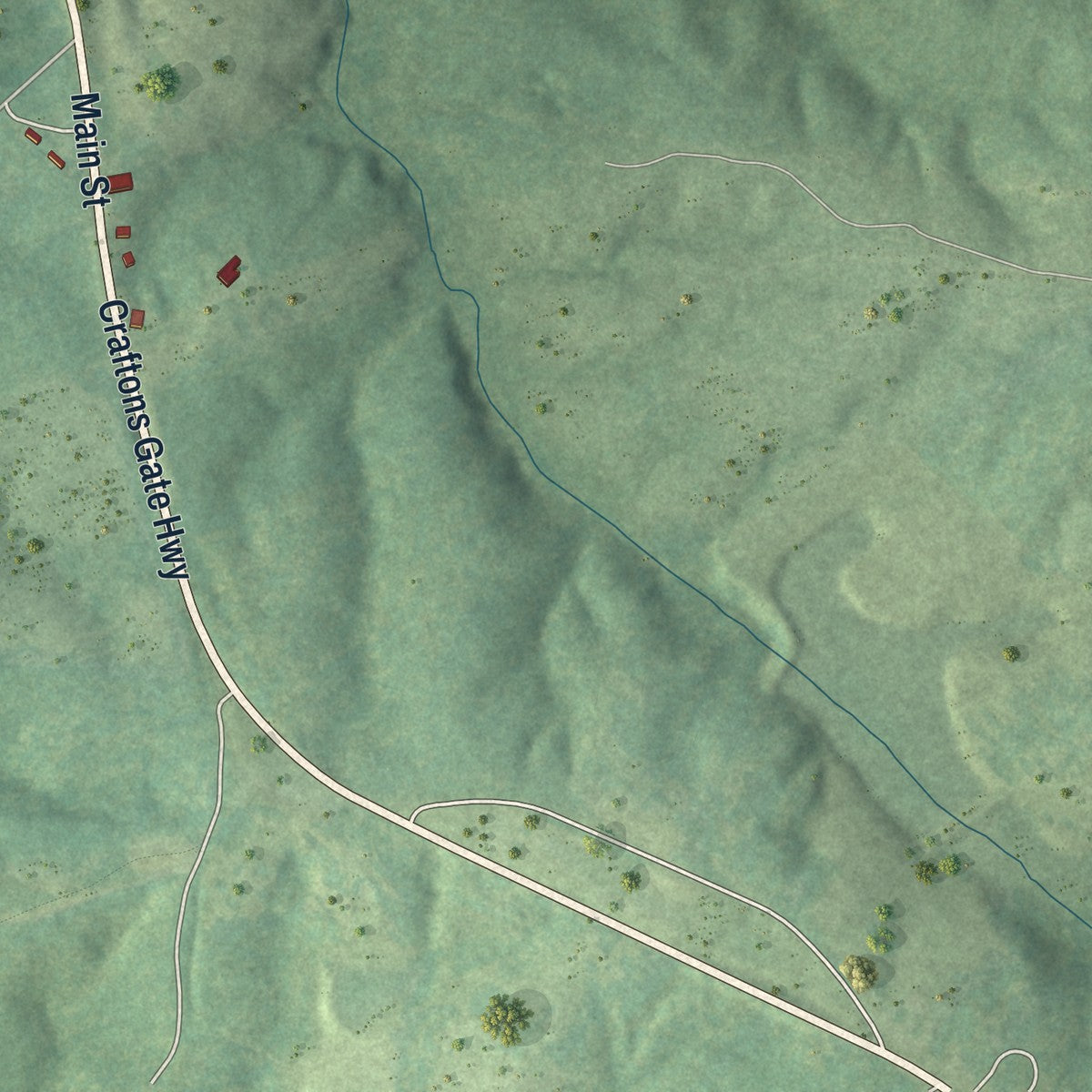 Second close-up of the map of Drakes Branch, Virginia print showing more streets and buildings