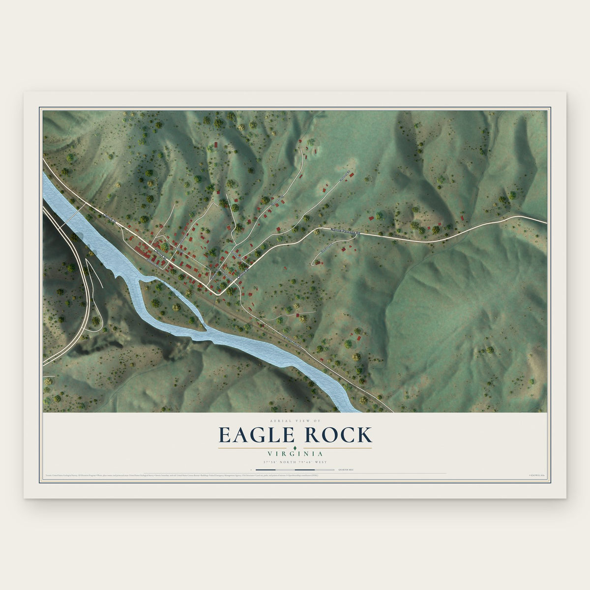 Eagle Rock, Virginia map print, the full design