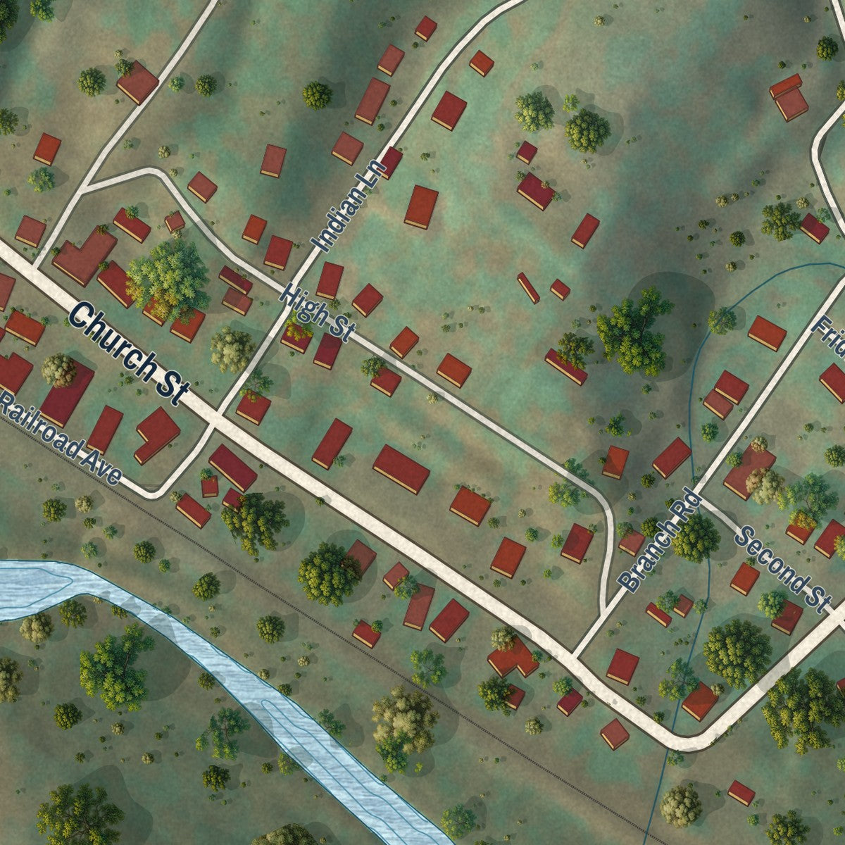 Close-up of the map of Eagle Rock, Virginia print showing street and building detail
