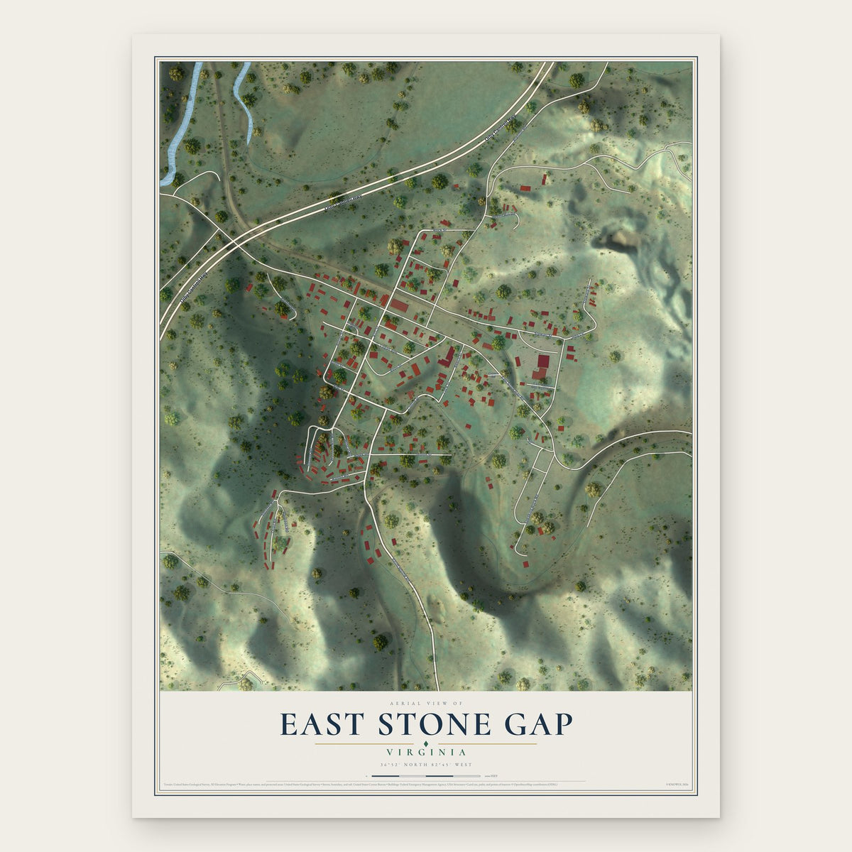 East Stone Gap, Virginia map print, the full design
