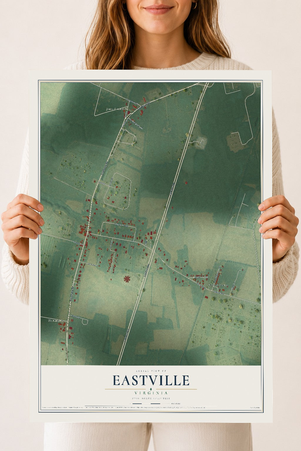 Map of Eastville, Virginia, 18 x 24 inch unframed archival matte print