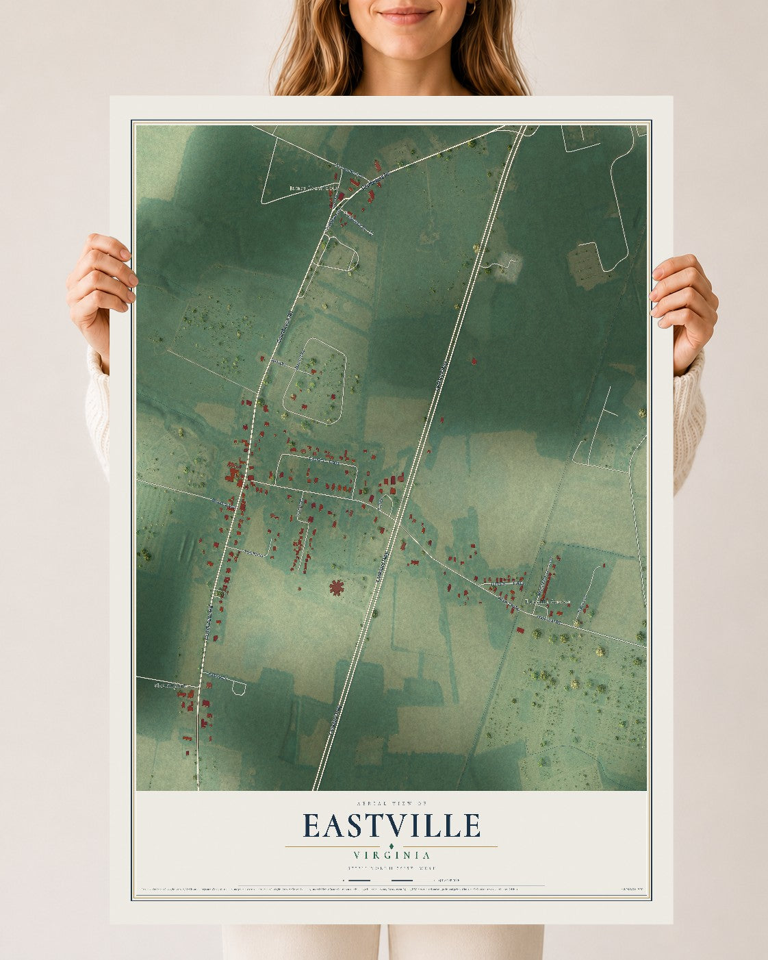 Map of Eastville, Virginia, 24 x 36 inch unframed archival matte print