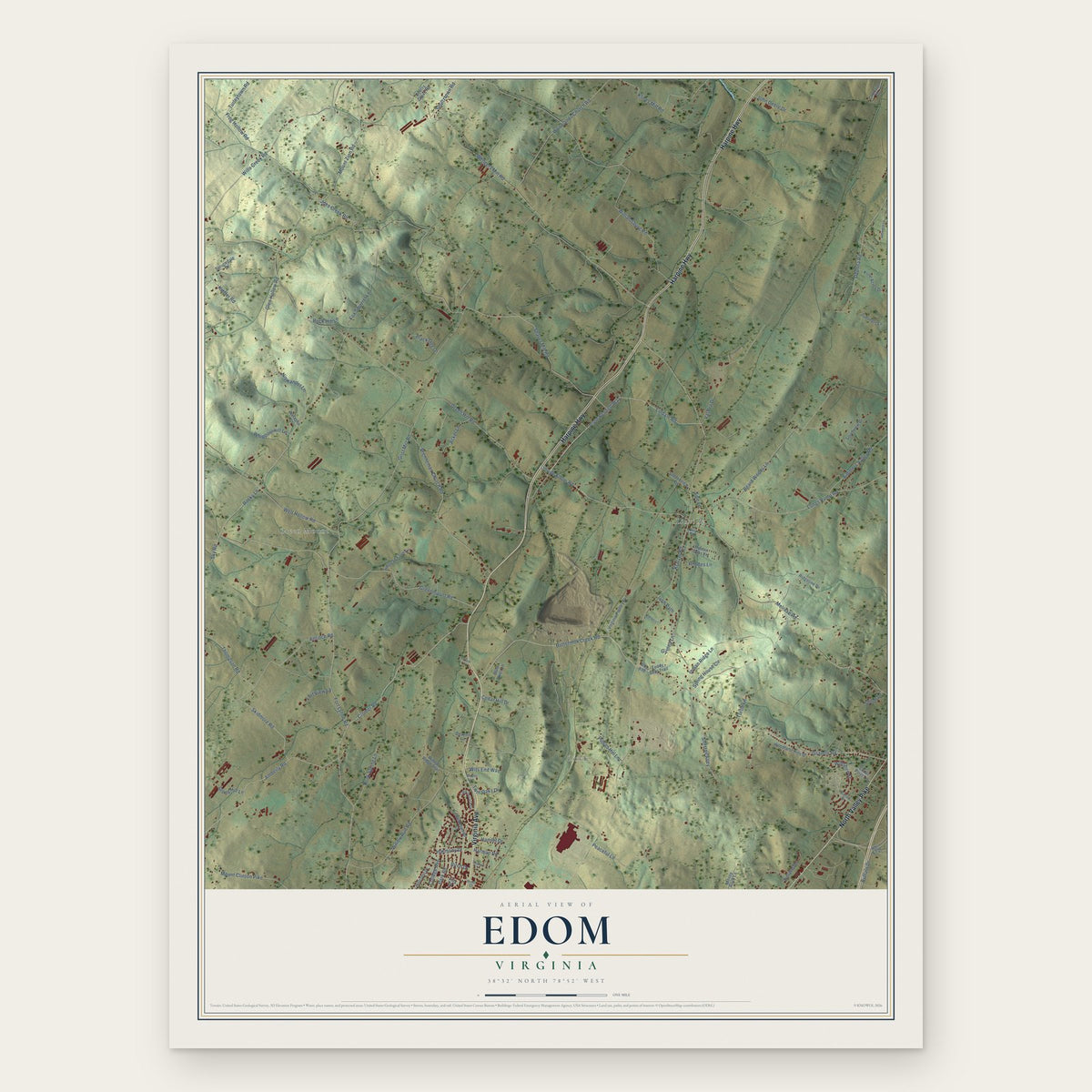 Edom, Virginia map print, the full design