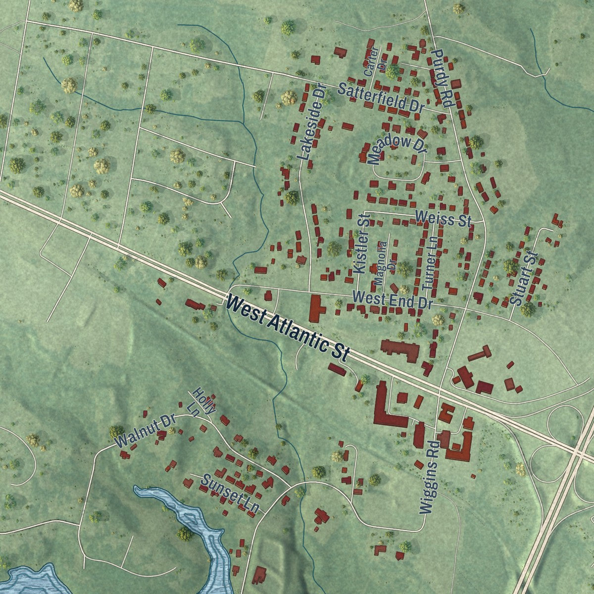 Second close-up of the map of Emporia, Virginia print showing more streets and buildings