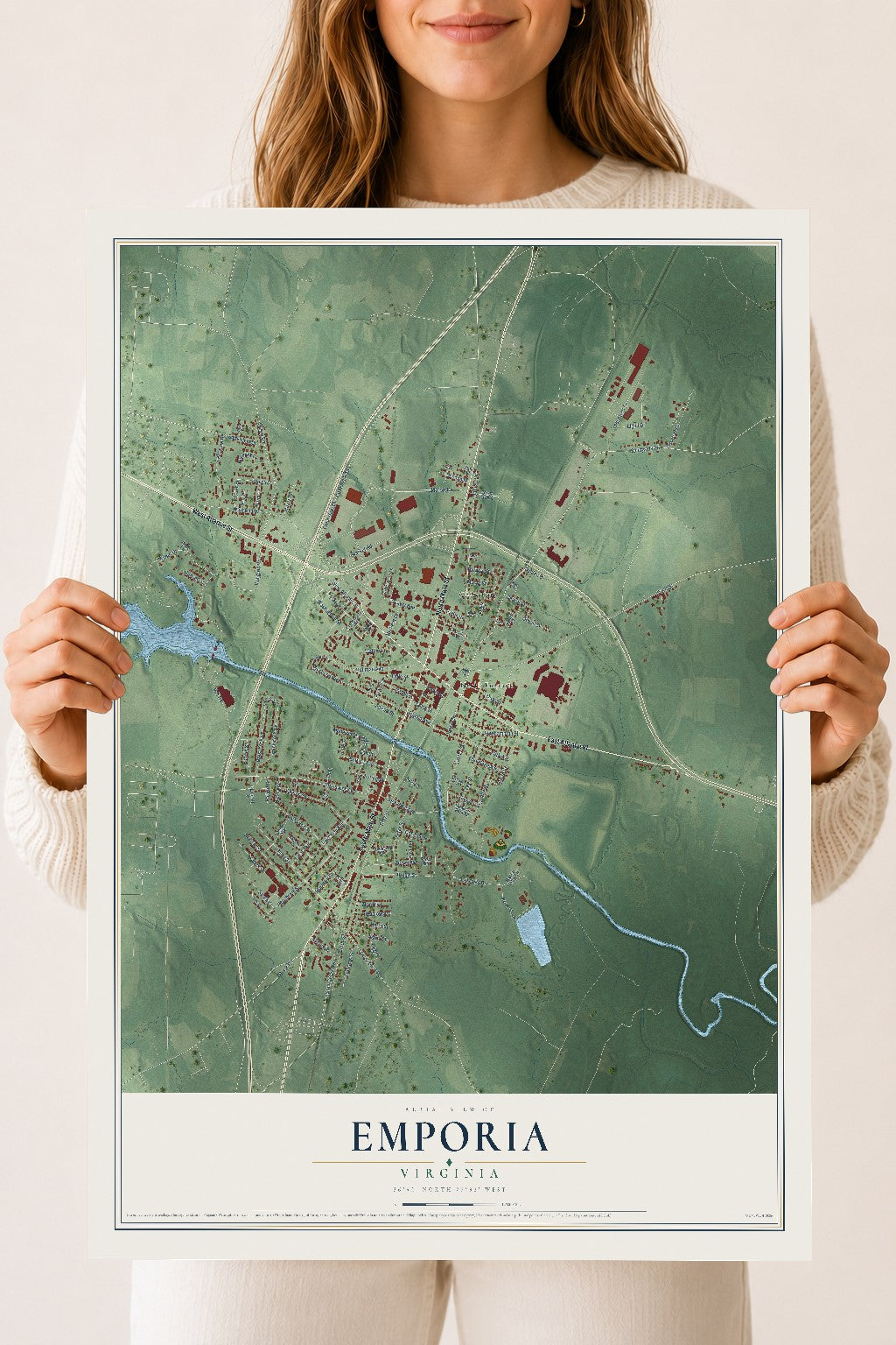 Map of Emporia, Virginia, 18 x 24 inch unframed archival matte print