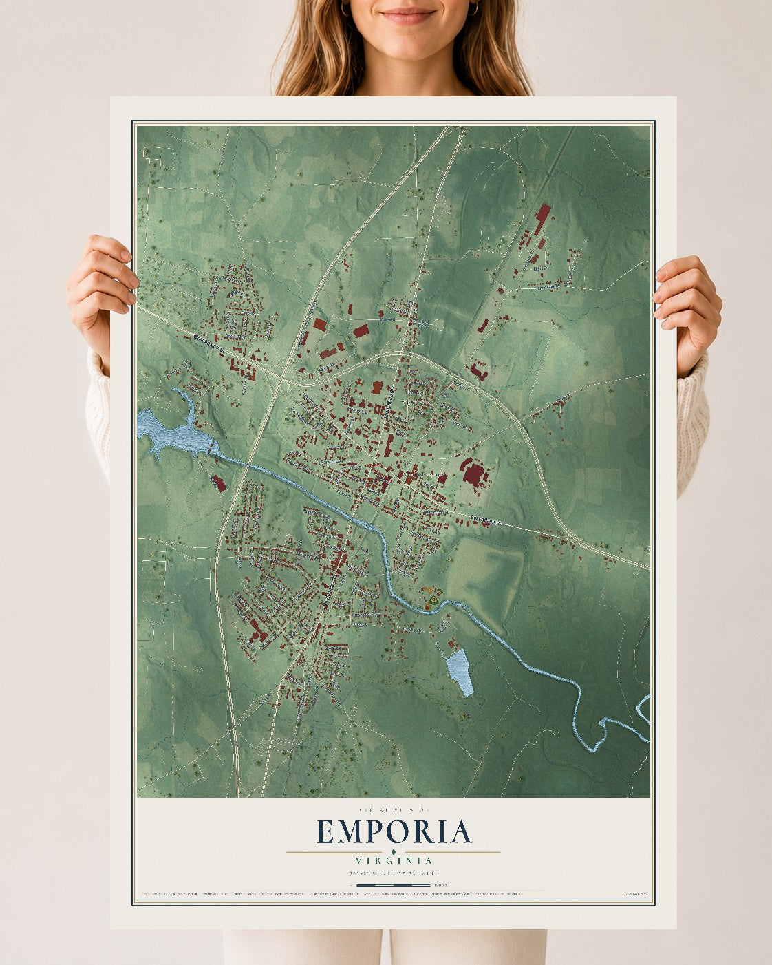 Map of Emporia, Virginia, 24 x 36 inch unframed archival matte print