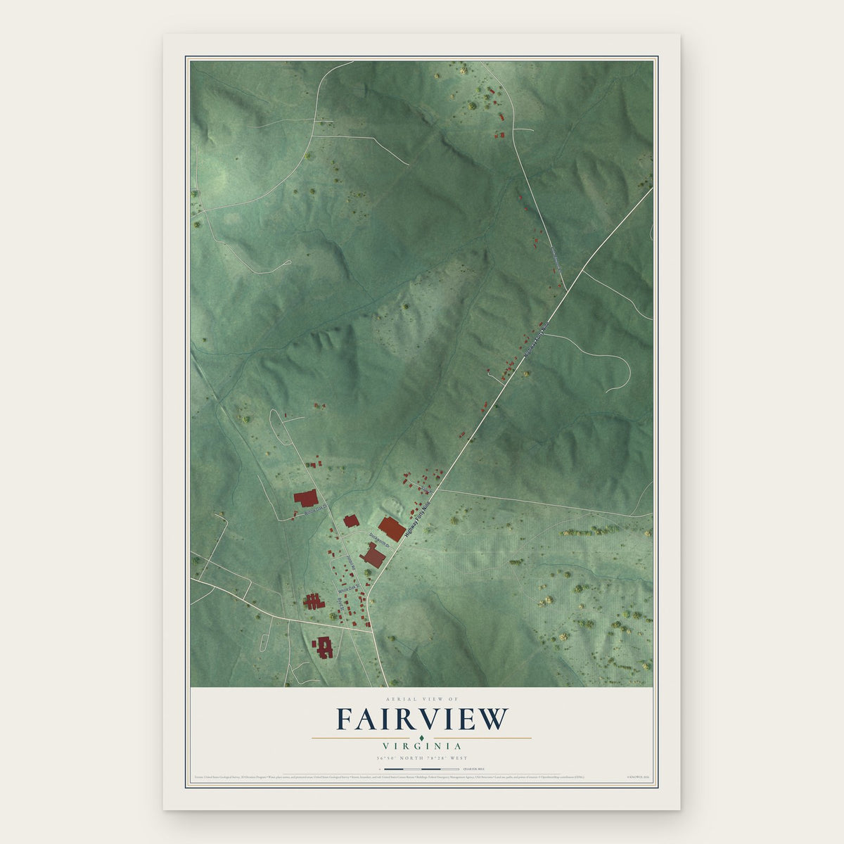 Fairview, Virginia map print, the full design
