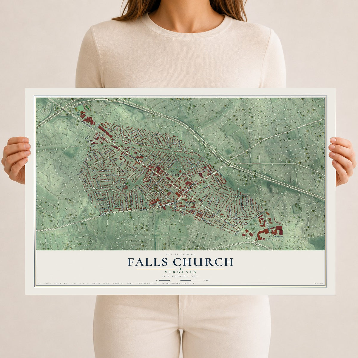 Map of Falls Church, Virginia, 12 x 18 inch unframed archival matte print