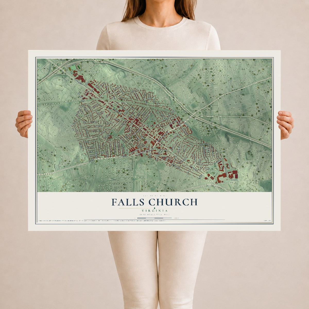 Map of Falls Church, Virginia, 24 x 36 inch unframed archival matte print