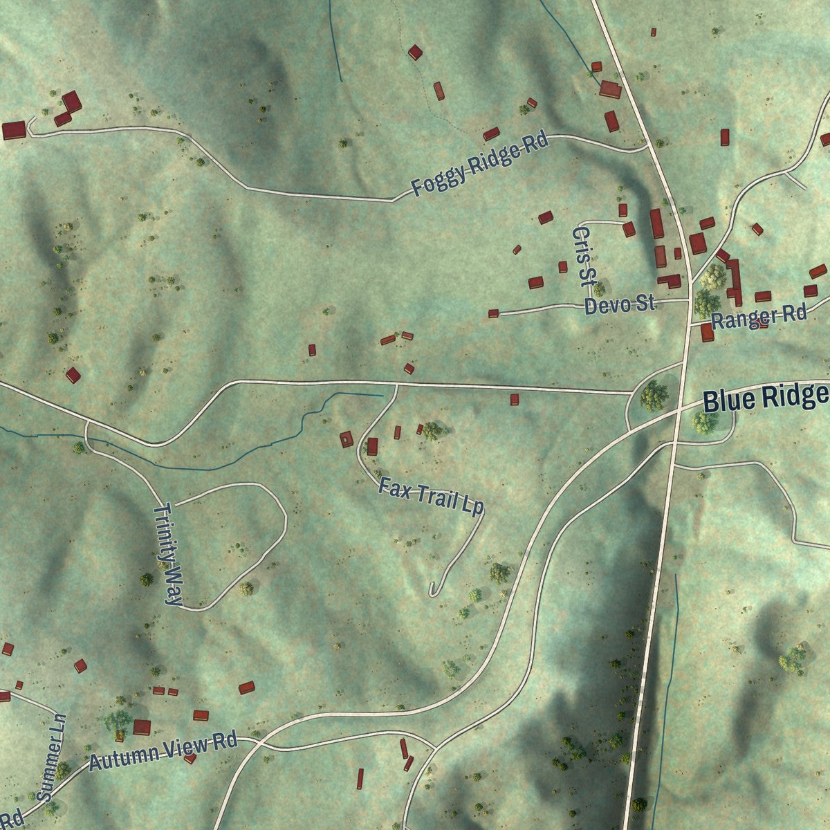 Close-up of the map of Fancy Gap, Virginia print showing street and building detail