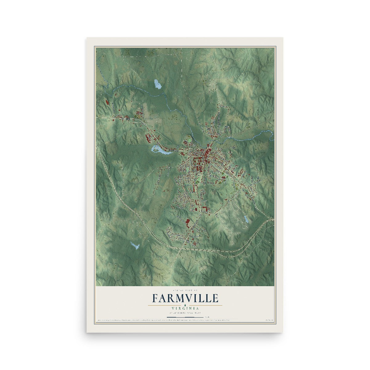 Map of Farmville, Virginia, 12 x 18 inch unframed archival matte print