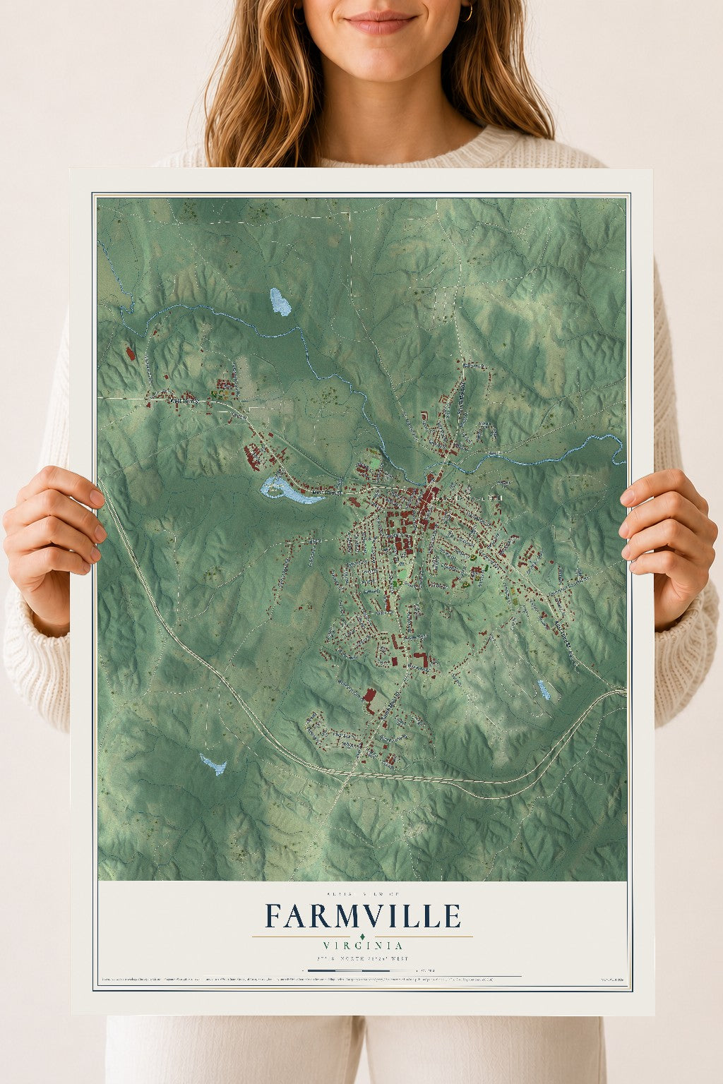 Map of Farmville, Virginia, 18 x 24 inch unframed archival matte print