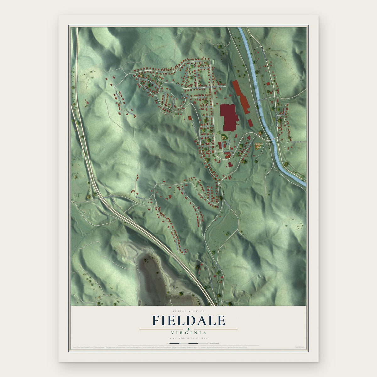 Fieldale, Virginia map print, the full design