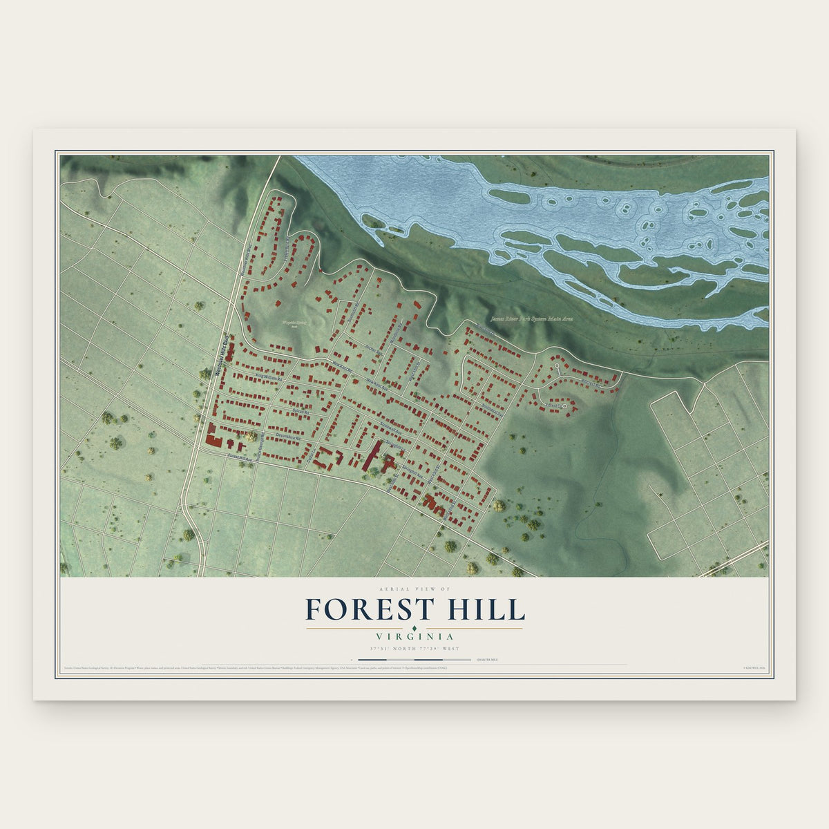 Forest Hill, Virginia map print, the full design