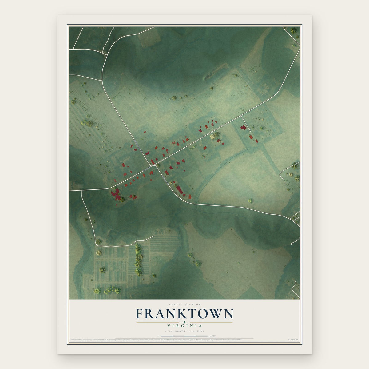 Franktown, Virginia map print, the full design