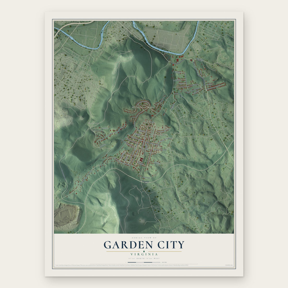 Garden City, Virginia map print, the full design