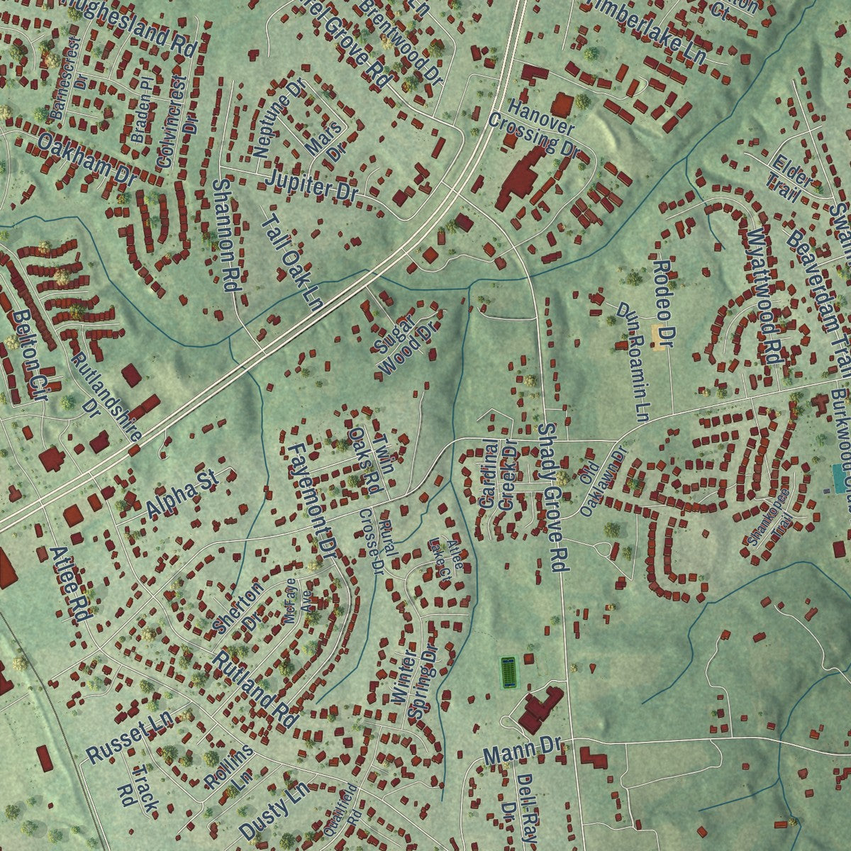 Close-up of the map of Georgetown, Virginia print showing street and building detail