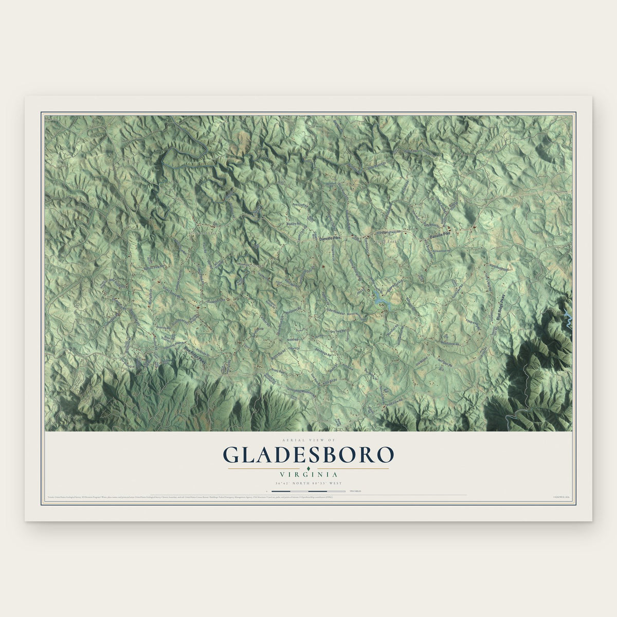 Gladesboro, Virginia map print, the full design