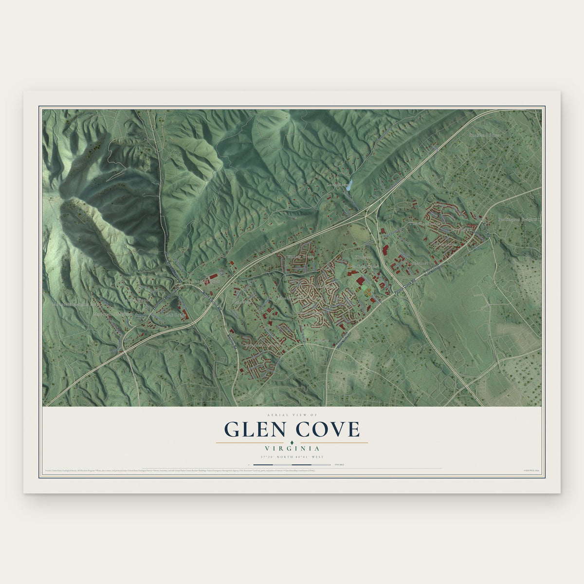 Glen Cove, Virginia map print, the full design