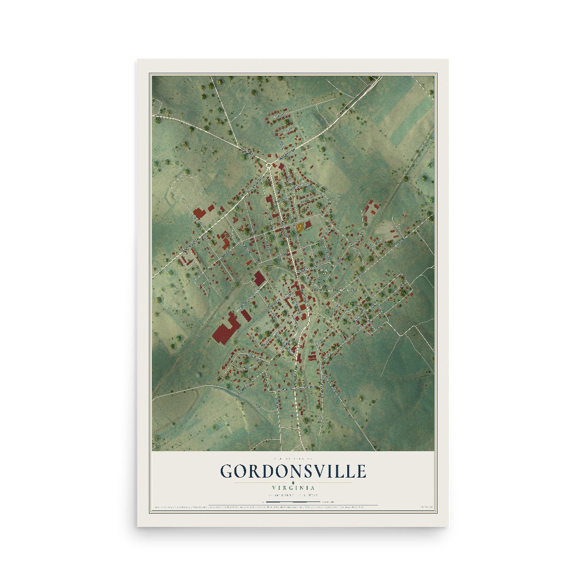 Map of Gordonsville, Virginia, 12 x 18 inch unframed archival matte print