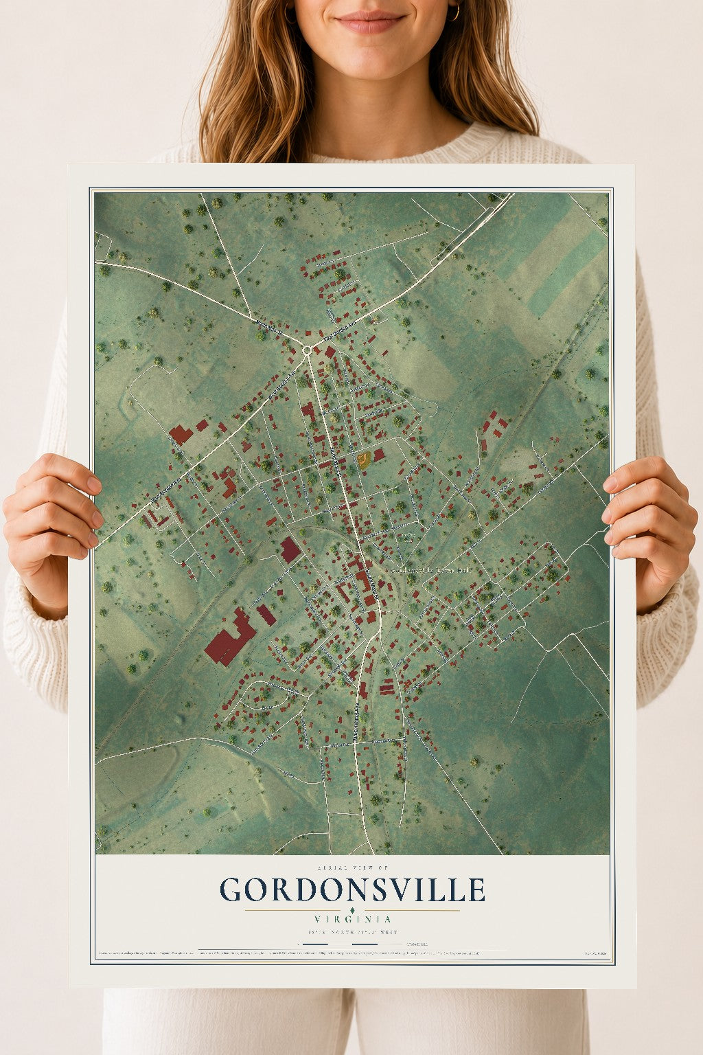 Map of Gordonsville, Virginia, 18 x 24 inch unframed archival matte print