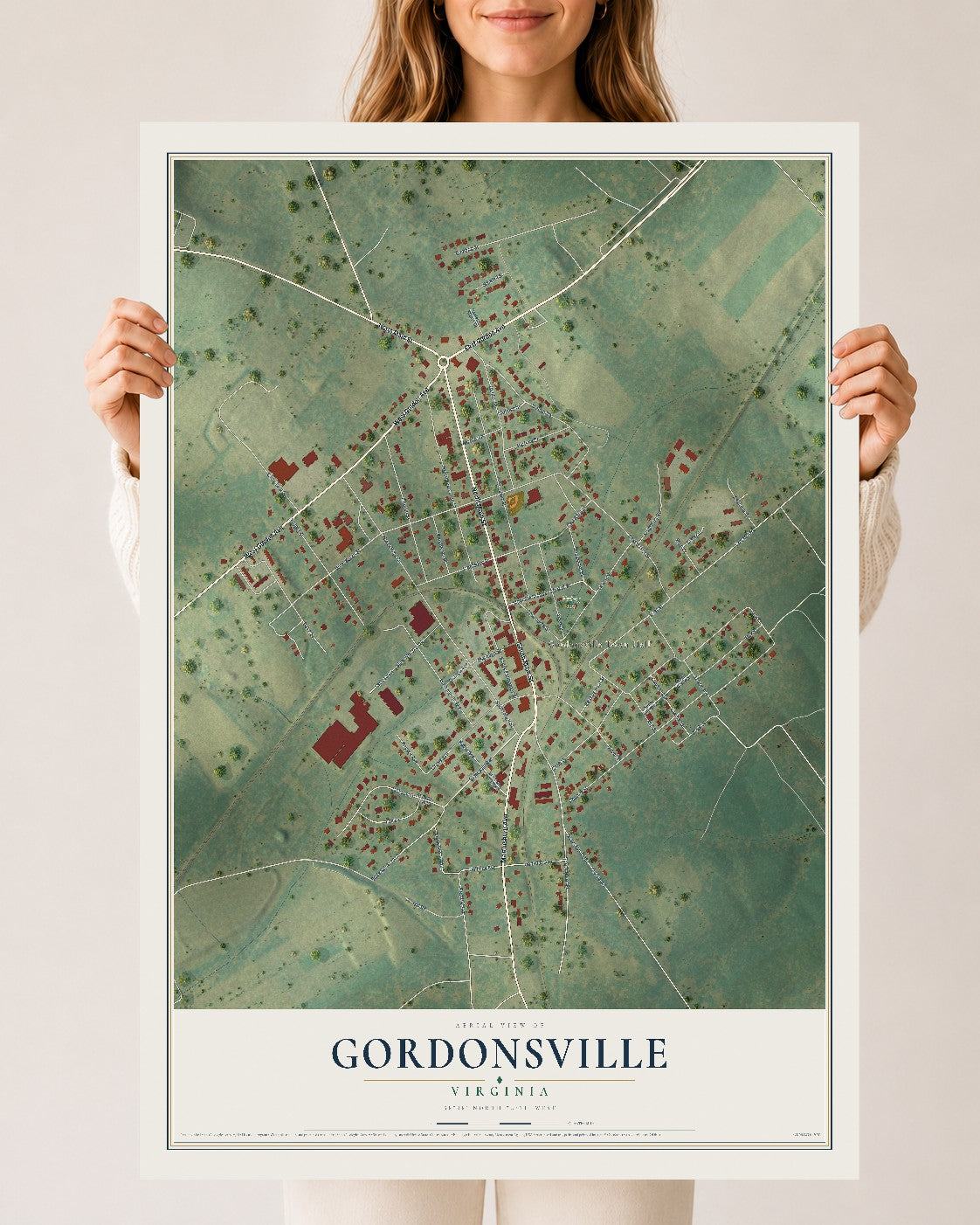 Map of Gordonsville, Virginia, 24 x 36 inch unframed archival matte print
