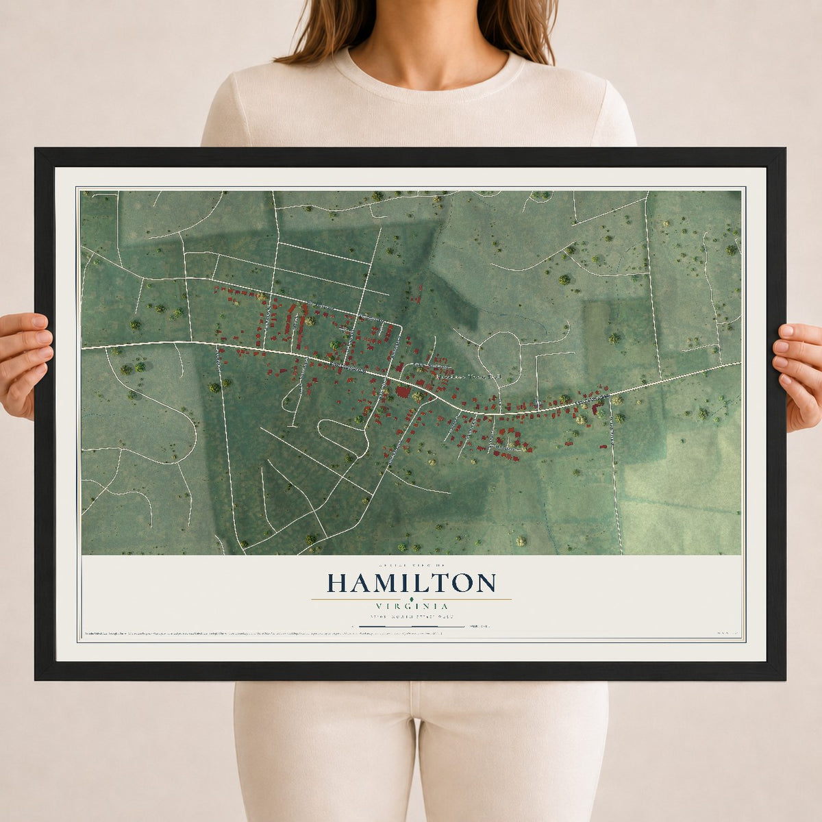 Map of Hamilton, Virginia, 18 x 24 inch print in a black wood frame