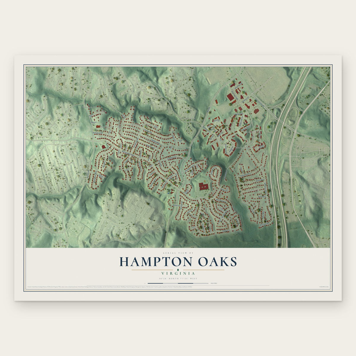 Hampton Oaks, Virginia map print, the full design
