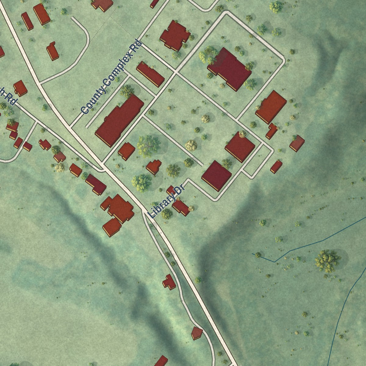 Close-up of the map of Hanover, Virginia print showing street and building detail