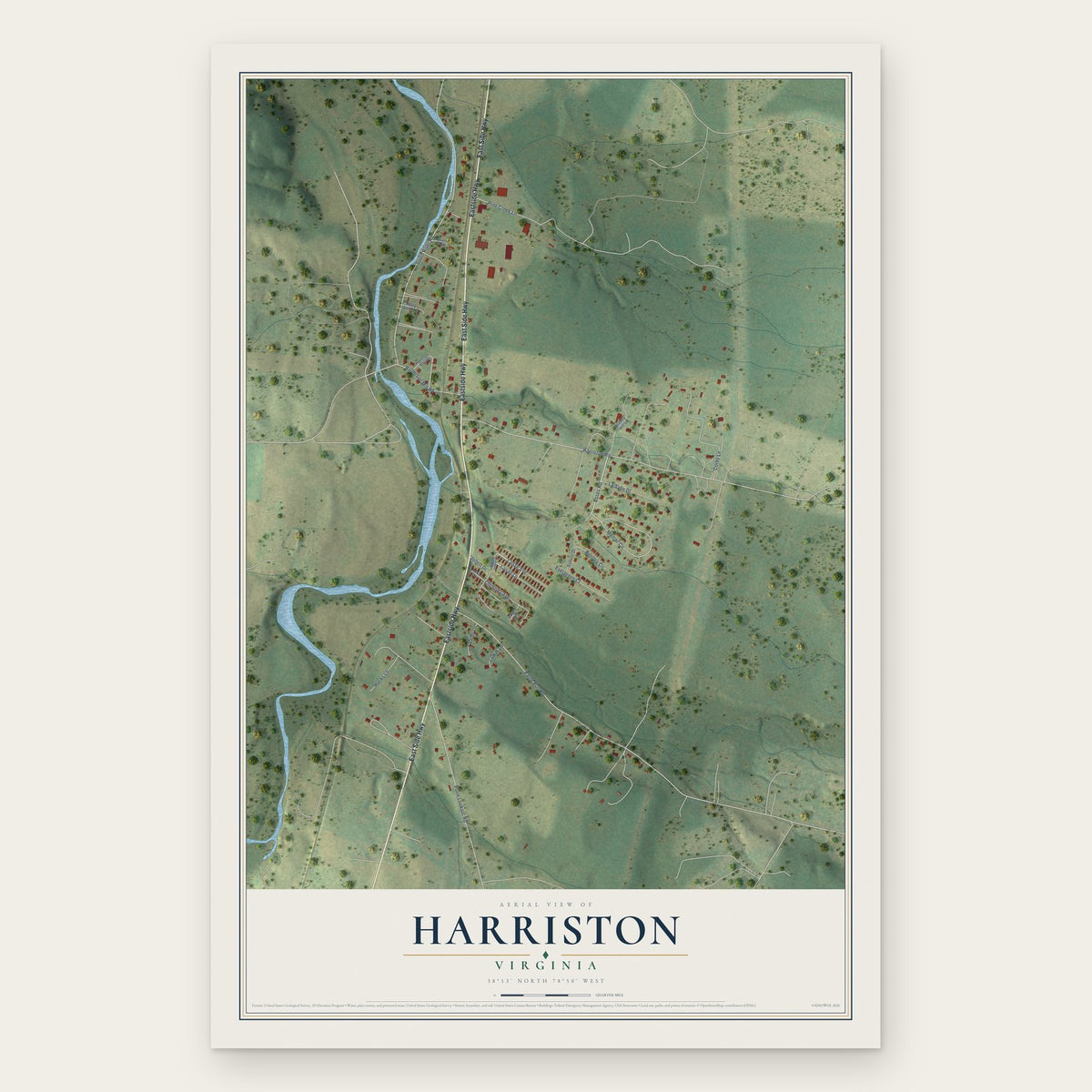 Harriston, Virginia map print, the full design